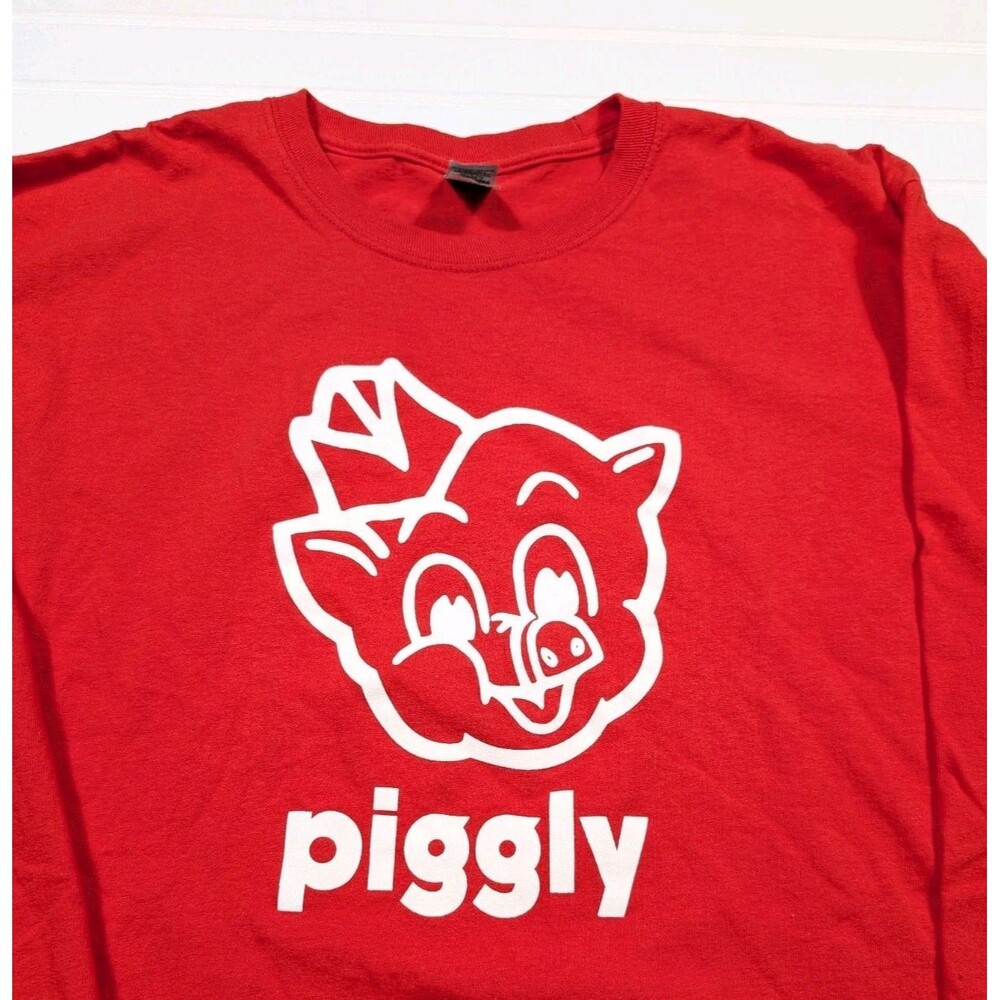 Piggly Wiggly Supermarket T-Shirt Long Sleeve LARGE Red Galena, Illinois
